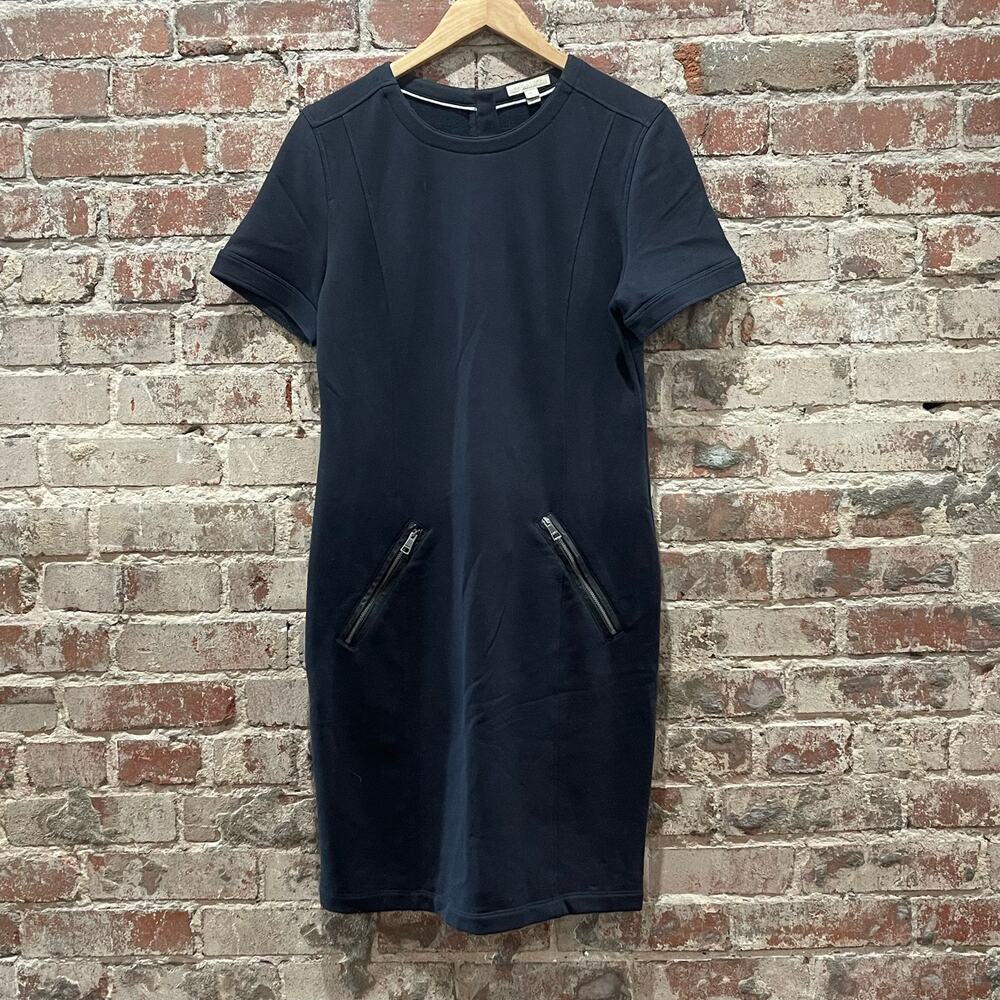 Burberry Brit Navy Leather Trim‎ Sheath Dress Size 8 - Picture 2 of 8